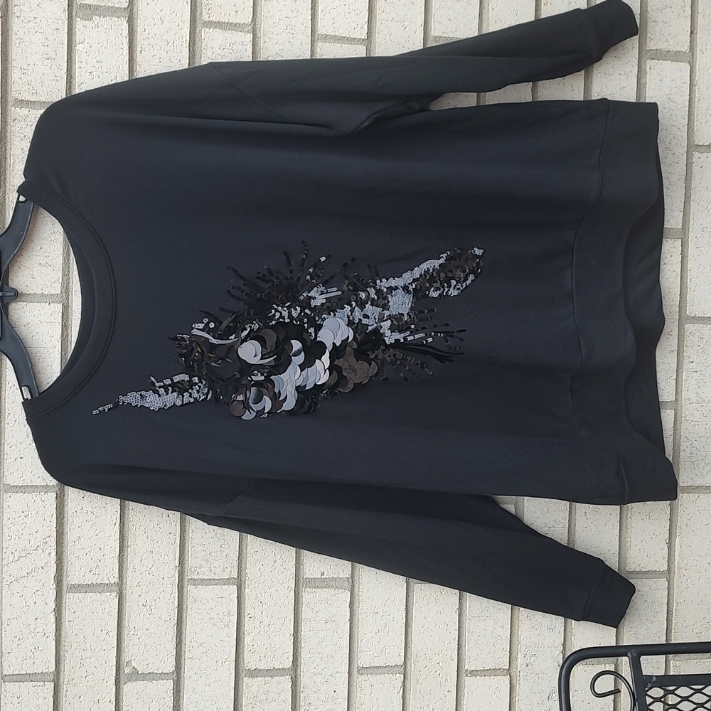 Vera Wang Black Sequin Embellished Sweatshirt
